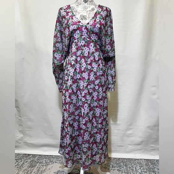 ASOS Pink and green floral deep V midi dress size 8. - Picture 4 of 16